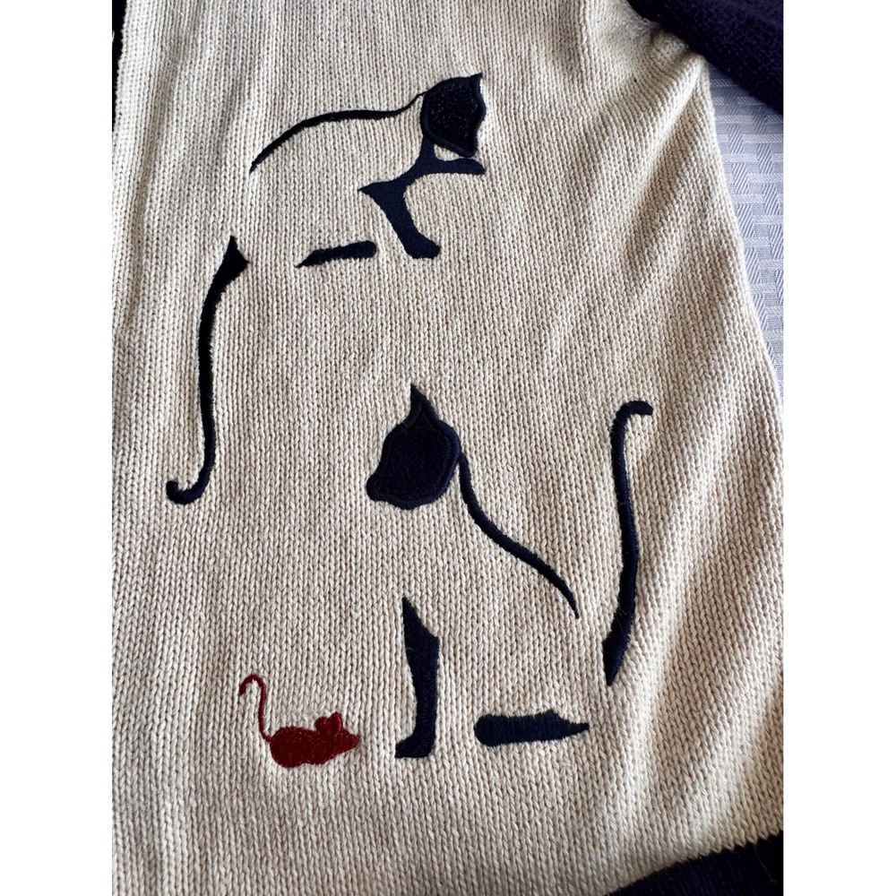 Christopher & Banks Cat Cardigan Navy Cream Embroidered Knit Sweater Medium 2003 - Picture 7 of 16